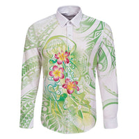 Summer Green Polynesian Jellyfish Family Matching Off Shoulder Short Dress and Hawaiian Shirt Watercolor Glows - Polynesian Pride
