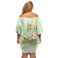 Summer Green Polynesian Jellyfish Family Matching Off Shoulder Short Dress and Hawaiian Shirt Watercolor Glows - Polynesian Pride