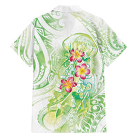Summer Green Polynesian Jellyfish Family Matching Puletasi and Hawaiian Shirt Watercolor Glows LT7 - Polynesian Pride