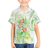 Summer Green Polynesian Jellyfish Family Matching Puletasi and Hawaiian Shirt Watercolor Glows LT7 Son's Shirt Light Green - Polynesian Pride