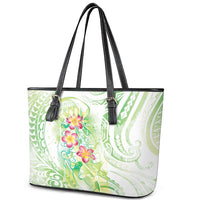 Summer Green Polynesian Jellyfish Leather Tote Bag Watercolor Glows - Polynesian Pride
