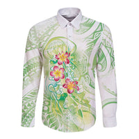 Summer Green Polynesian Jellyfish Long Sleeve Button Shirt Watercolor Glows LT7 Unisex Light Green - Polynesian Pride