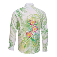 Summer Green Polynesian Jellyfish Long Sleeve Button Shirt Watercolor Glows LT7 - Polynesian Pride