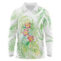 Summer Green Polynesian Jellyfish Long Sleeve Polo Shirt Watercolor Glows LT7 Light Green - Polynesian Pride