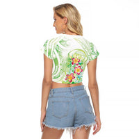 Summer Green Polynesian Jellyfish Raglan Cropped T Shirt Watercolor Glows - Polynesian Pride