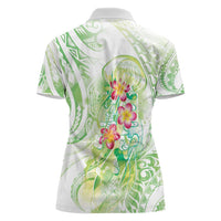 Summer Green Polynesian Jellyfish Women Polo Shirt Watercolor Glows - Polynesian Pride