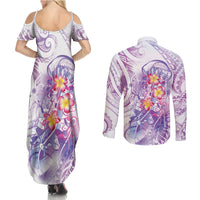 Lavender Polynesian Jellyfish Couples Matching Summer Maxi Dress and Long Sleeve Button Shirt Watercolor Glows LT7 - Polynesian Pride