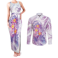 Lavender Polynesian Jellyfish Couples Matching Tank Maxi Dress and Long Sleeve Button Shirt Watercolor Glows LT7 Lavender - Polynesian Pride
