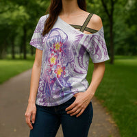 Lavender Polynesian Jellyfish Cross Shoulder Shirt Watercolor Glows LT7 - Polynesian Pride