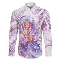 Lavender Polynesian Jellyfish Family Matching Long Sleeve Bodycon Dress and Hawaiian Shirt Watercolor Glows - Polynesian Pride