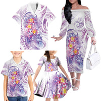 Lavender Polynesian Jellyfish Family Matching Off The Shoulder Long Sleeve Dress and Hawaiian Shirt Watercolor Glows - Polynesian Pride