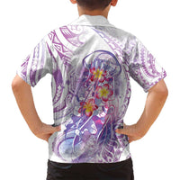 Lavender Polynesian Jellyfish Family Matching Off Shoulder Maxi Dress and Hawaiian Shirt Watercolor Glows - Polynesian Pride
