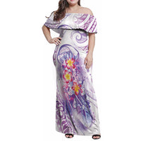 Lavender Polynesian Jellyfish Family Matching Off Shoulder Maxi Dress and Hawaiian Shirt Watercolor Glows - Polynesian Pride