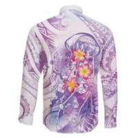 Lavender Polynesian Jellyfish Family Matching Off Shoulder Short Dress and Hawaiian Shirt Watercolor Glows - Polynesian Pride