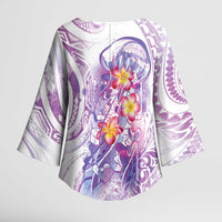 Lavender Polynesian Jellyfish Kimono Sleeve Blouse Watercolor Glows LT7 - Polynesian Pride