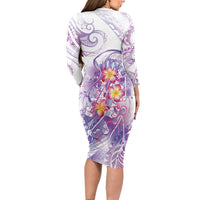 Lavender Polynesian Jellyfish Long Sleeve Bodycon Dress Watercolor Glows - Polynesian Pride