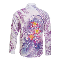 Lavender Polynesian Jellyfish Long Sleeve Button Shirt Watercolor Glows LT7 - Polynesian Pride