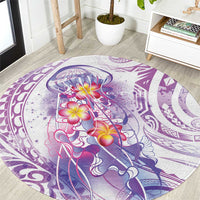 Lavender Polynesian Jellyfish Round Carpet Watercolor Glows - Polynesian Pride