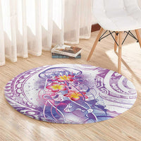 Lavender Polynesian Jellyfish Round Carpet Watercolor Glows - Polynesian Pride