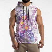 Lavender Polynesian Jellyfish Sleeveless Zip Hoodie Watercolor Glows - Polynesian Pride