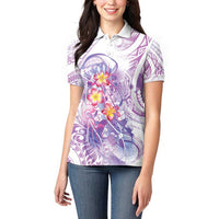 Lavender Polynesian Jellyfish Women Polo Shirt Watercolor Glows LT7 - Polynesian Pride