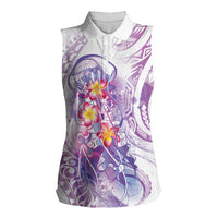 Lavender Polynesian Jellyfish Women Sleeveless Polo Shirt Watercolor Glows LT7 Female Lavender - Polynesian Pride
