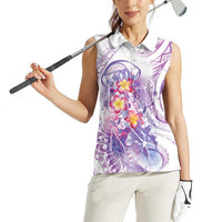 Lavender Polynesian Jellyfish Women Sleeveless Polo Shirt Watercolor Glows LT7 - Polynesian Pride