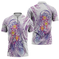 Lavender Polynesian Jellyfish Zipper Polo Shirt Watercolor Glows LT7 - Polynesian Pride