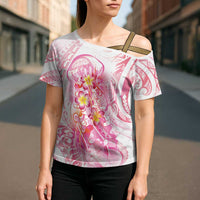 Rose Pink Polynesian Jellyfish Cross Shoulder Shirt Watercolor Glows LT7 - Polynesian Pride