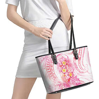 Rose Pink Polynesian Jellyfish Leather Tote Bag Watercolor Glows - Polynesian Pride