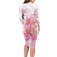 Rose Pink Polynesian Jellyfish Long Sleeve Bodycon Dress Watercolor Glows LT7 - Polynesian Pride
