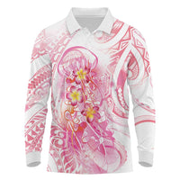 Rose Pink Polynesian Jellyfish Long Sleeve Polo Shirt Watercolor Glows LT7 Rose Pink - Polynesian Pride