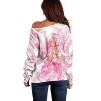 Rose Pink Polynesian Jellyfish Off Shoulder Sweater Watercolor Glows - Polynesian Pride
