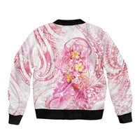 Rose Pink Polynesian Jellyfish Sleeve Zip Bomber Jacket Watercolor Glows - Polynesian Pride