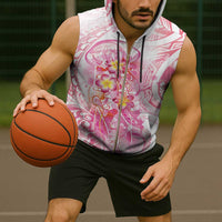 Rose Pink Polynesian Jellyfish Sleeveless Zip Hoodie Watercolor Glows LT7 - Polynesian Pride