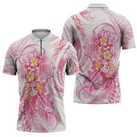 Rose Pink Polynesian Jellyfish Zipper Polo Shirt Watercolor Glows LT7 - Polynesian Pride