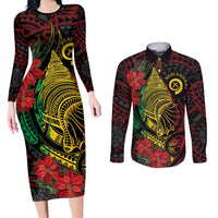 Vanuatu Meri Krismas Couples Matching Long Sleeve Bodycon Dress and Long Sleeve Button Shirt Conch Shell Tribal Art LT7 Art - Polynesian Pride