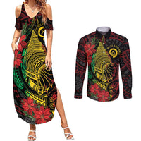 Vanuatu Meri Krismas Couples Matching Summer Maxi Dress and Long Sleeve Button Shirt Conch Shell Tribal Art LT7 Art - Polynesian Pride