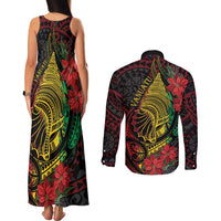 Vanuatu Meri Krismas Couples Matching Tank Maxi Dress and Long Sleeve Button Shirt Conch Shell Tribal Art LT7 - Polynesian Pride