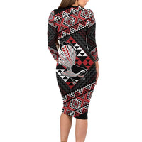 Taniko Aotearoa Long Sleeve Bodycon Dress Poutama Mix Piwakawaka LT7 - Polynesian Pride