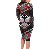 Taniko Aotearoa Long Sleeve Bodycon Dress Poutama Mix Piwakawaka - Ver02 LT7 - Polynesian Pride