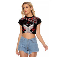 Taniko Aotearoa Raglan Cropped T Shirt Poutama Mix Piwakawaka - Ver02 LT7 Female Red - Polynesian Pride