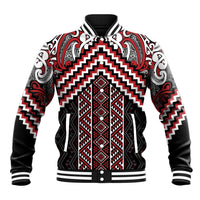 Maori Tukutuku Taniko Motifs Baseball Jacket Red Poutama Mix Kowhaiwhai LT7 Unisex Red - Polynesian Pride