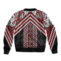 Maori Tukutuku Taniko Motifs Bomber Jacket Red Poutama Mix Kowhaiwhai