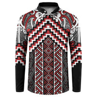 Maori Tukutuku Taniko Motifs Button Sweatshirt Red Poutama Mix Kowhaiwhai LT7 Red - Polynesian Pride