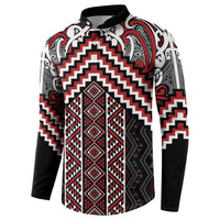 Maori Tukutuku Taniko Motifs Button Sweatshirt Red Poutama Mix Kowhaiwhai LT7 - Polynesian Pride
