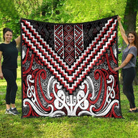 Maori Tukutuku Taniko Motifs Quilt Red Poutama Mix Kowhaiwhai