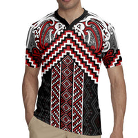 Maori Tukutuku Taniko Motifs Rugby Jersey Red Poutama Mix Kowhaiwhai