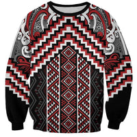 Maori Tukutuku Taniko Motifs Sweatshirt Red Poutama Mix Kowhaiwhai LT7 Unisex Red - Polynesian Pride