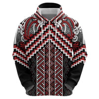 Maori Tukutuku Taniko Motifs Zip Hoodie Red Poutama Mix Kowhaiwhai